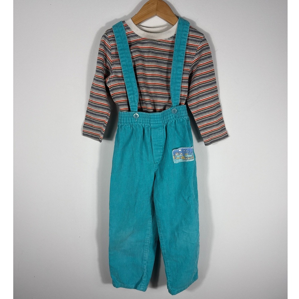 Vintage B.U.M. Equipment Striped Shirt and Majdell Corduroy Overalls Set 3T 2T